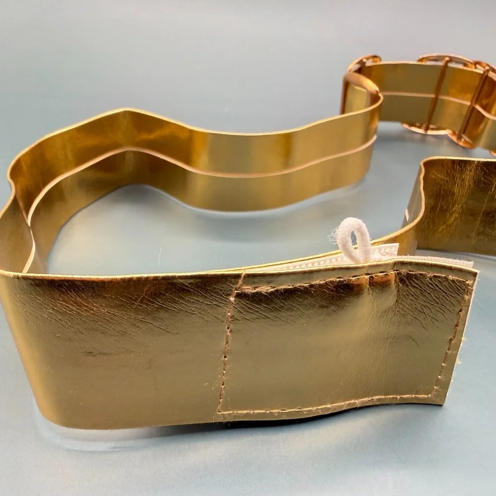 Gold Tone Wide Waist Belt Rectangular Accents Statement Vintage Retro Costume